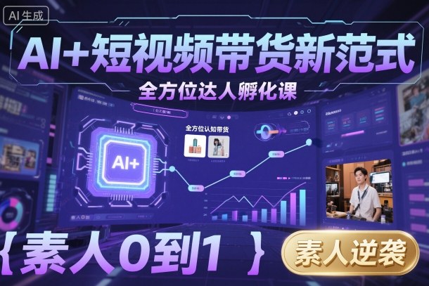 AI+短视频带货新范式全方位达人孵化课,素人也可以从0到1,全方位认知短视频带货-九才资源网