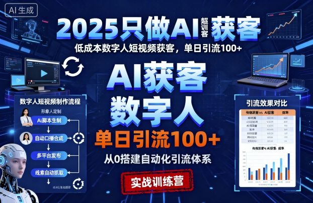 2025只做AI获客,AI超级获客实训营,低成本数字人短视频获客,单日引流100+-九才资源网