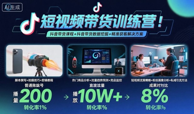 短视频带货训练营,抖音带货课程+抖音带货数据挖掘+精准获客解决方案-九才资源网