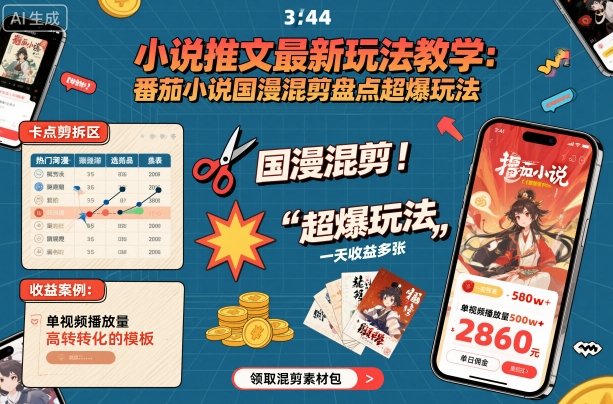 小说推文最新玩法教学,番茄小说国漫混剪盘点超爆玩法,全程干货,一天收益多张-九才资源网