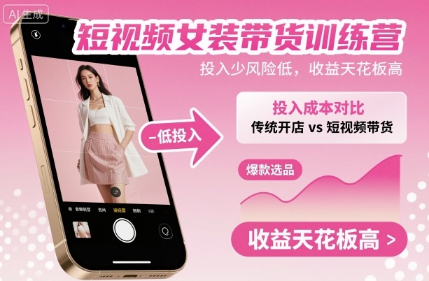 短视频女装带货训练营,投入少风险低,收益天花板高-九才资源网