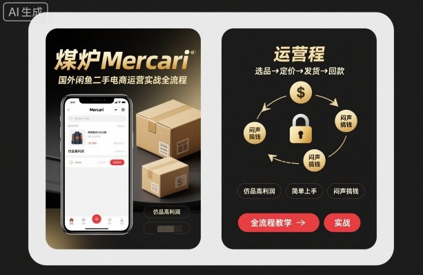 煤炉Mercari国外闲鱼二手电商运营实战全流程,仿品高利润,简单上手,闷声搞钱-九才资源网