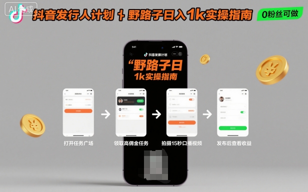 抖音发行人计划全新野路子玩法,随时随地,只要有手机,就能操作,日入1k+【揭秘】-九才资源网