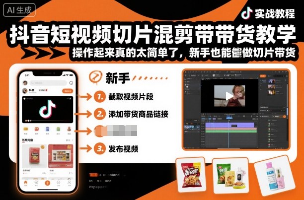 抖音短视频切片混剪带货教学,操作起来真的太简单了,新手也能做切片带货-九才资源网