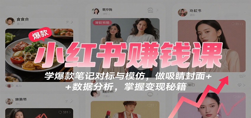 小红书赚钱课:学爆款笔记对标与模仿,做吸睛封面 + 数据分析,掌握变现秘籍-九才资源网