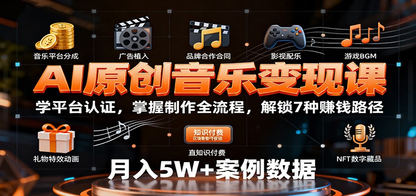 AI原创音乐变现课:学平台认证,掌握制作全流程,解锁7种赚钱路径-九才资源网