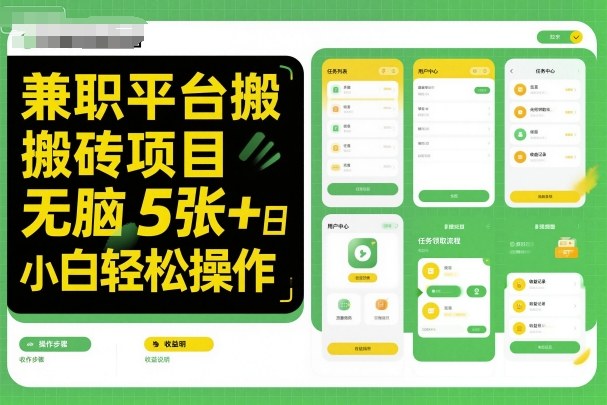 兼职平台搬砖项目无脑操作日入5张+小白轻松操作-九才资源网