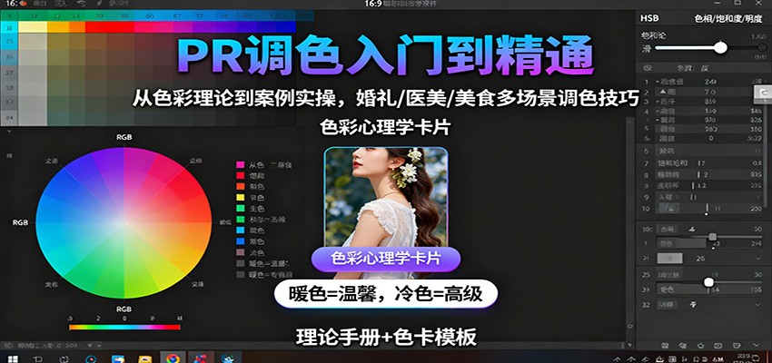 PR调色入门到精通:从色彩理论到案例实操,婚礼/医美/美食多场景调色技巧-九才资源网