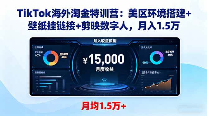 (16346期)TikTok海外淘金特训营:美区环境搭建+壁纸挂链接+剪映数字人,月入1.5万-九才资源网