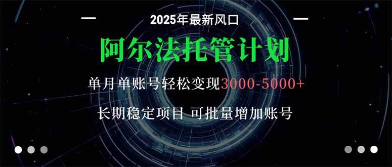 (16360期)阿尔法托管计划 单账号月入3000-5000,长期稳定项目,新手小白轻松上手。-九才资源网