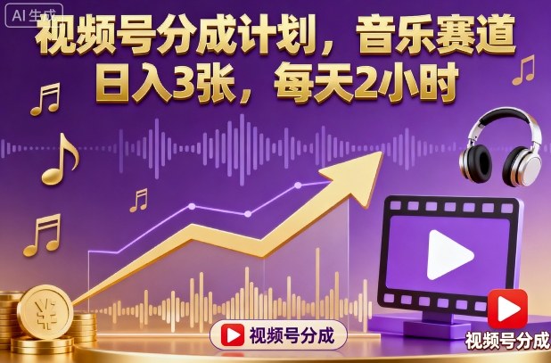 视频号分成计划,音乐赛道,日入3张,每天2小时-九才资源网