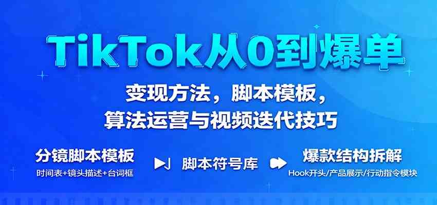 TikTok从0到爆单:变现方法,脚本模板,算法运营与视频迭代技巧-九才资源网