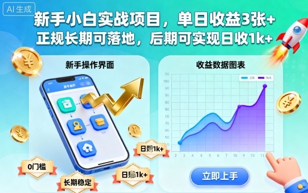 新手小白实战项目,单日收益3张+,正规长期可落地,后期可实现日收1k+【揭秘】-九才资源网