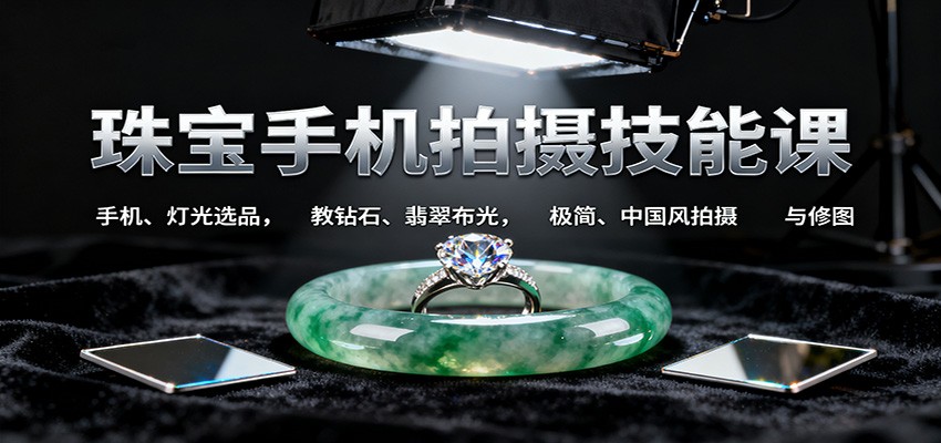 珠宝手机拍摄技能课:手机、 灯光选品,教钻石、翡翠布光,极简、中国风拍摄与修图-九才资源网