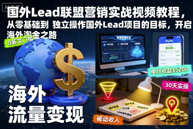 国外Lead联盟营销实战视频教程,从零基础到独立操作国外Lead项目的目标,开启海外淘金之路-九才资源网