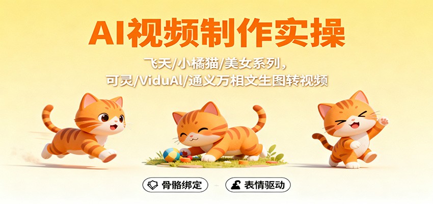 AI视频制作实操,飞天/小橘猫/美女系列,可灵/ViduAl/通义万相文生图转视频-九才资源网