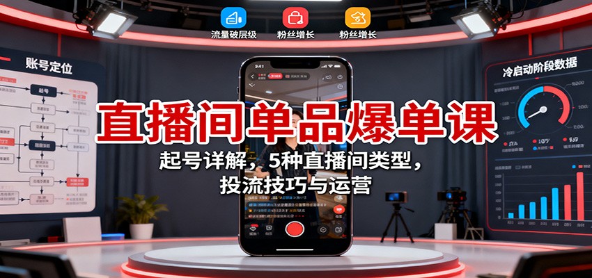 直播间单品爆单课:起号详解,5种直播间类型,投流技巧与运营-九才资源网