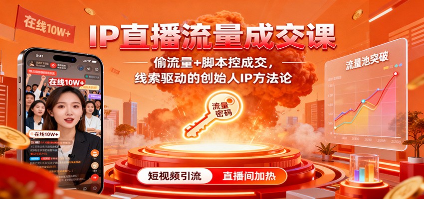 IP直播流量成交课:偷流量+脚本控成交,线索驱动的创始人IP方法论-九才资源网