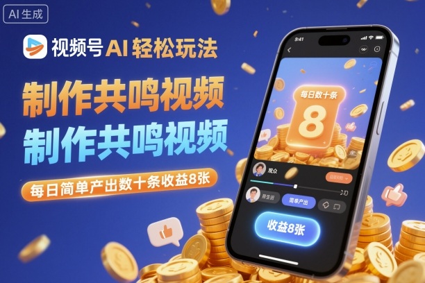 视频号AI轻松玩法,制作共鸣视频,每日简单产出数十条收益8张-九才资源网