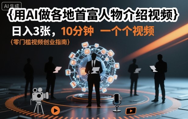 用AI做各地首富人物介绍视频,日入3张,10分钟一个视频-九才资源网