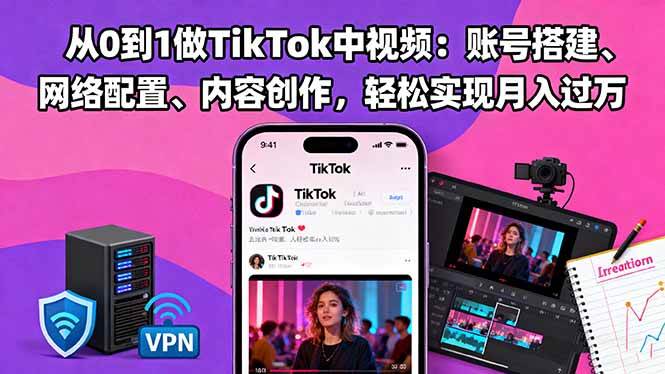 (16461期)从0到1做TikTok中视频:账号搭建、网络配置、内容创作,轻松实现月入过万-九才资源网