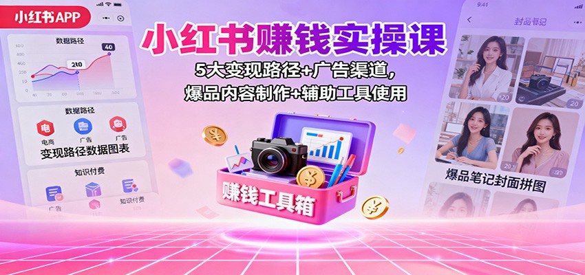 小红书赚钱实操课:5大变现路径+广告渠道,爆品内容制作+辅助工具使用-九才资源网