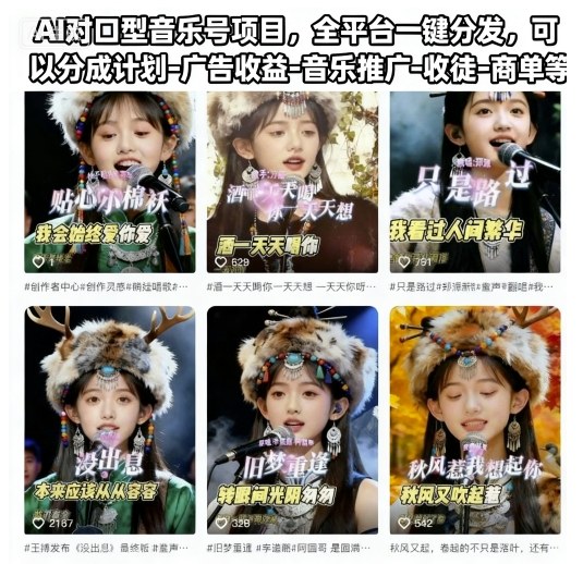 AI对口型音乐号项目,全平台一键分发,可以分成计划-广告收益-音乐推广-收徒-商单等-九才资源网
