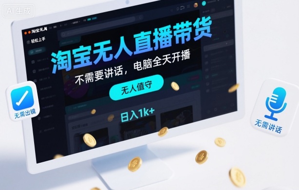 淘宝无人直播带货,不需要出镜,不需要讲话,电脑全天开播,轻松上手,日入1k+【揭秘】-九才资源网