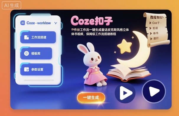 Coze扣子工作流一键生成童话皮克斯风格立体书视频,保姆级工作流搭建教程-九才资源网