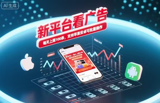 新台看广告,养好机一条5毛到5块,单机日入30到100,支持苹果安卓,可批量操作。-九才资源网