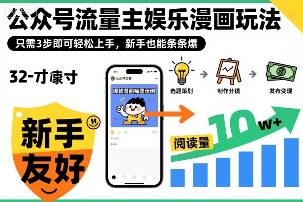 公众号流量主娱乐漫画玩法,只需3步即可轻松上手,新手也能条条爆-九才资源网