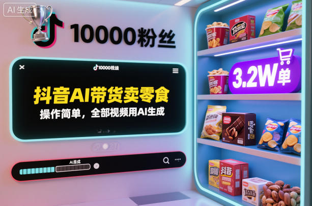 抖音AI带货卖零食,操作简单,全部视频用AI生成,一万粉丝,卖了3.2W单-九才资源网