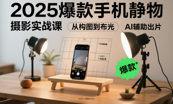 2025爆款手机静物摄影实战课,从构图到布光,不用贵设备,AI辅助出片-九才资源网