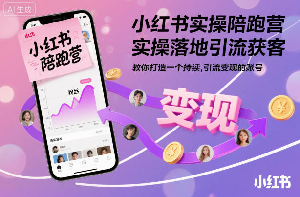 小红书实操陪跑营,实操落地引流获客,教你打造一个持续引流变现的账号-九才资源网