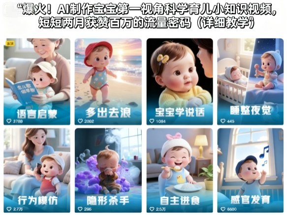 爆火!AI制作宝宝第一视角科学育儿小知识视频,短短两月获赞百万的流量密码(详细教学)-九才资源网