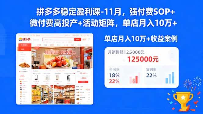 (16557期)拼多多稳定盈利课-11月,强付费SOP+微付费高投产+活动矩阵,单店月入10w+-九才资源网