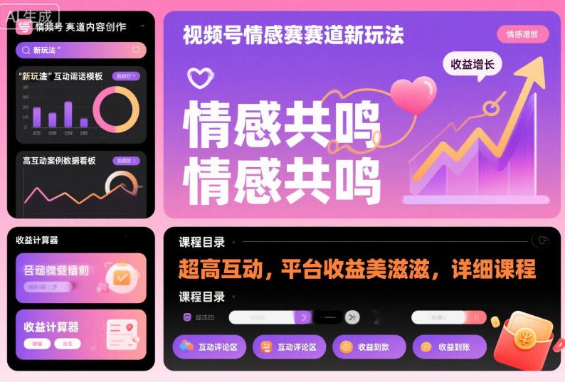 视频号情感赛道新玩法,超高互动,平台收益美滋滋,详细课程-九才资源网