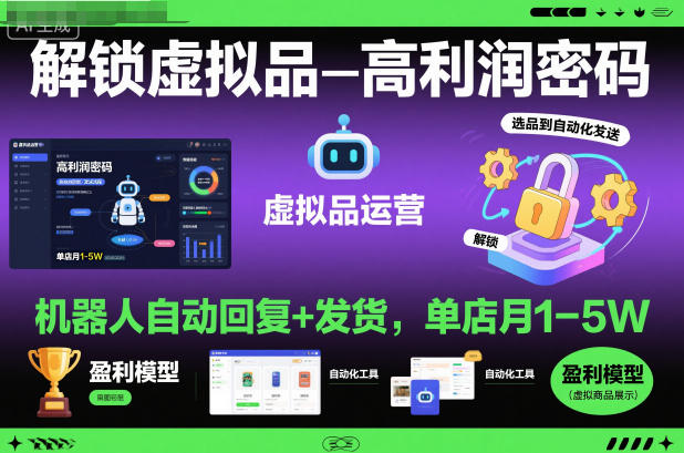 解锁虚拟品高利润密码:机器人自动回复+发货,单店月1-5W【揭秘】-九才资源网