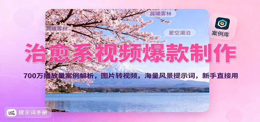 治愈系视频爆款制作,700万播放量案例解析,图片转视频,海量风景提示词,新手直接用-九才资源网