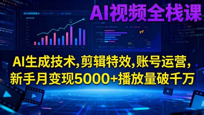 (16603期)AI视频全栈课:AI生成技术,剪辑特效,账号运营,新手月变现5000+播放量破千万-九才资源网