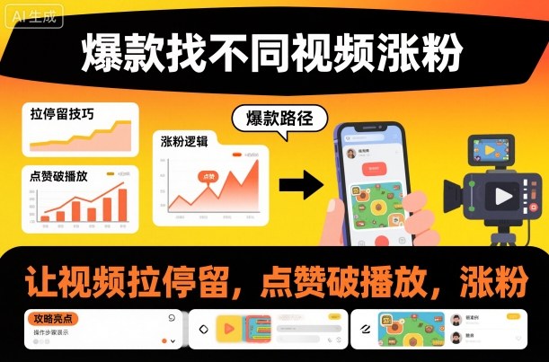 爆款找不同视频涨粉,让视频拉停留,实现点赞,破播放,涨粉-九才资源网