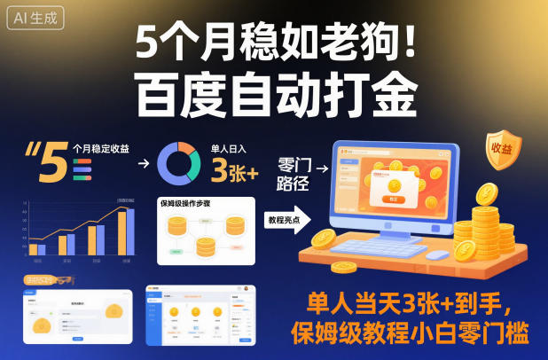 5个月稳如老狗!百度自动打金,单人当天3张+到手,保姆级教程小白零门槛【揭秘】-九才资源网