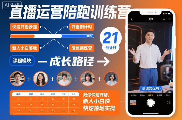 直播运营陪跑训练营,教你快速开播,新人小白快速落地实操-九才资源网