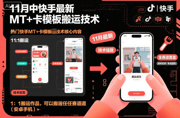 11月中快手最新MT+卡模板搬运技术,1:1搬运作品,可以搬运任何赛道(安卓手机)-九才资源网