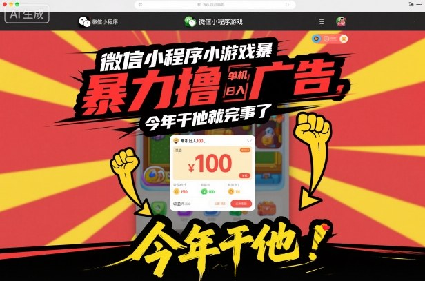 微信小程序小游戏暴力撸广告,单机日入100,今年干他就完事了-九才资源网