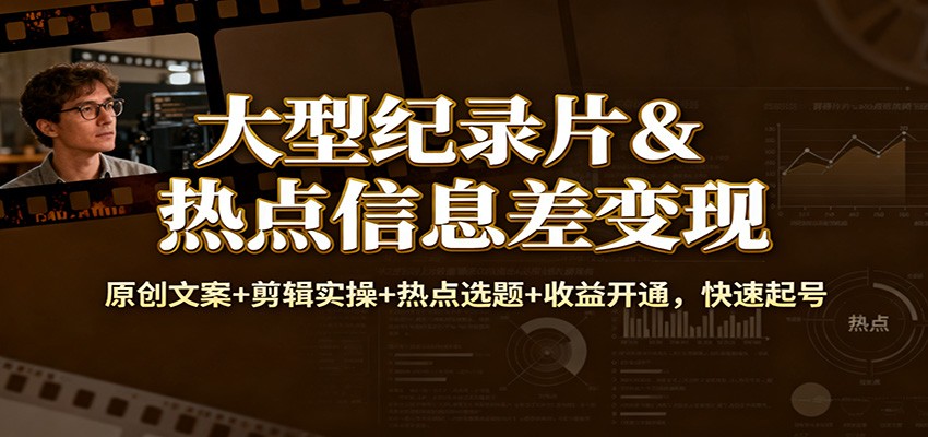 大型纪录片&热点信息差变现:原创文案+剪辑实操+热点选题+收益开通,快速起号-九才资源网