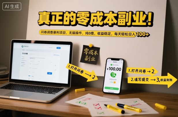 真正的零成本副业!问卷调查暴利项目,无脑操作,纯0撸,收益稳定,每天轻松日入100+【揭秘】-九才资源网