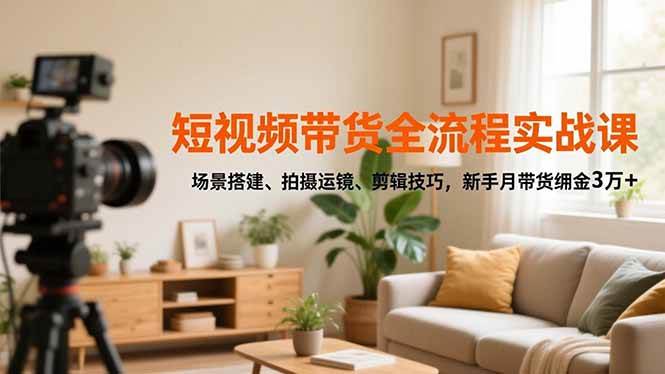 (16680期)短视频带货全流程实战课,场景搭建、拍摄运镜、剪辑技巧,新手月带货佣金3万+-九才资源网