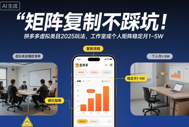 矩阵复制不踩坑!拼多多虚拟类目2025玩法,工作室或者个人矩阵稳定月1-5W【揭秘】-九才资源网