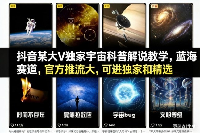 抖音某大V独家宇宙科普解说教学,蓝海赛道,官方推流大,可进独家和精选-九才资源网
